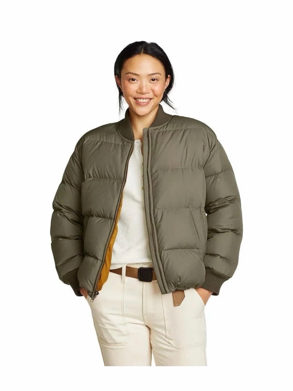 Eddie Bauer Women’s Original 650 Down Bomber Jacket Dusty Olive NWT Size L
